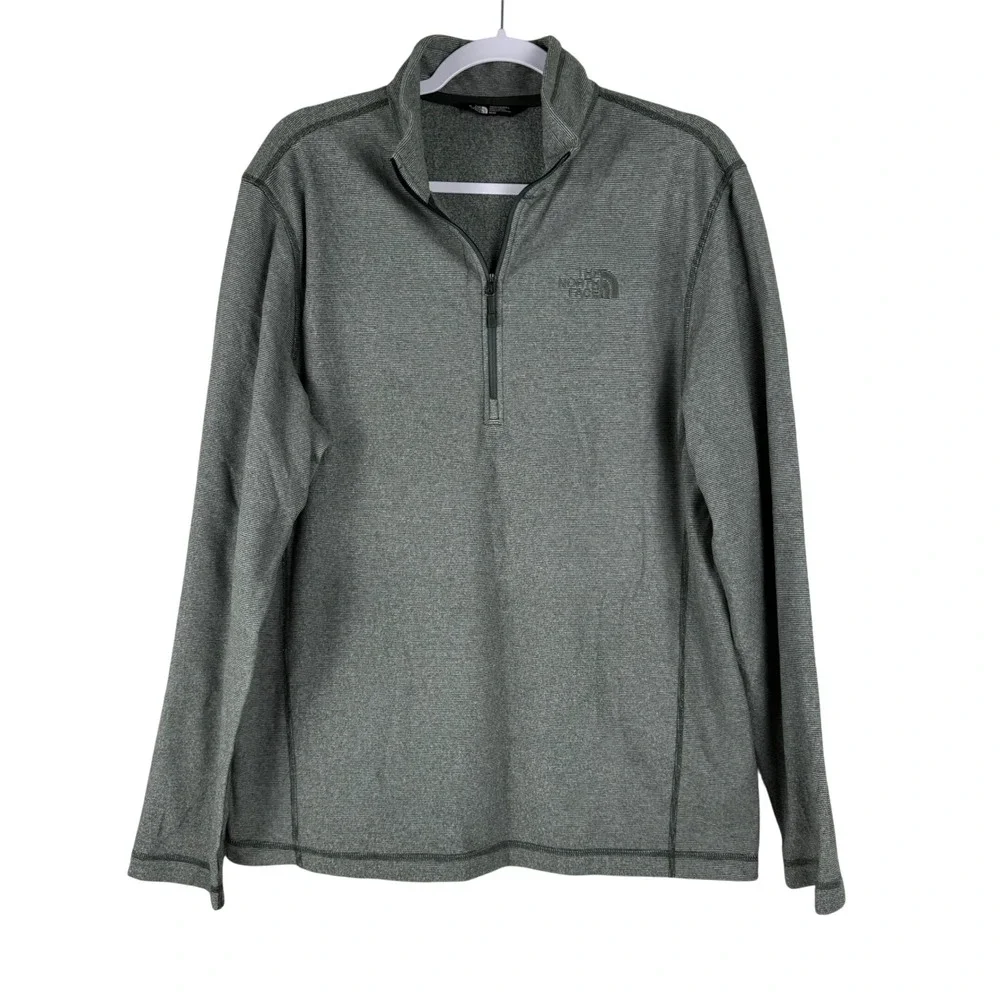 The North Face Mens Pullover 1/4 Zip Long Sleeve Green Gray Polyester Top Medium